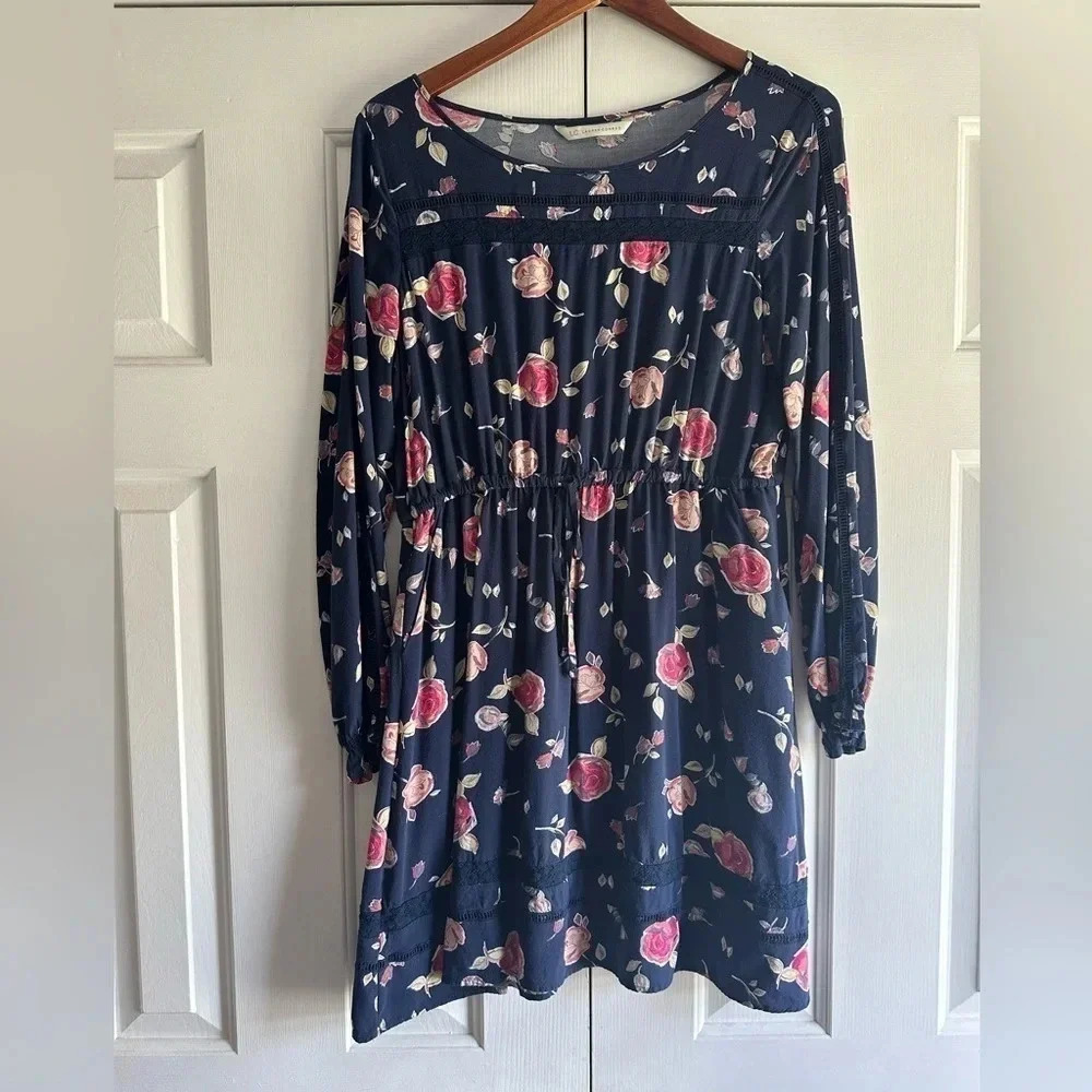 LC Lauren Conrad Navy Floral Dress